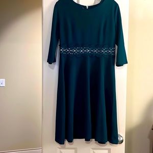 Dark Green A line dress with lace overlay waist